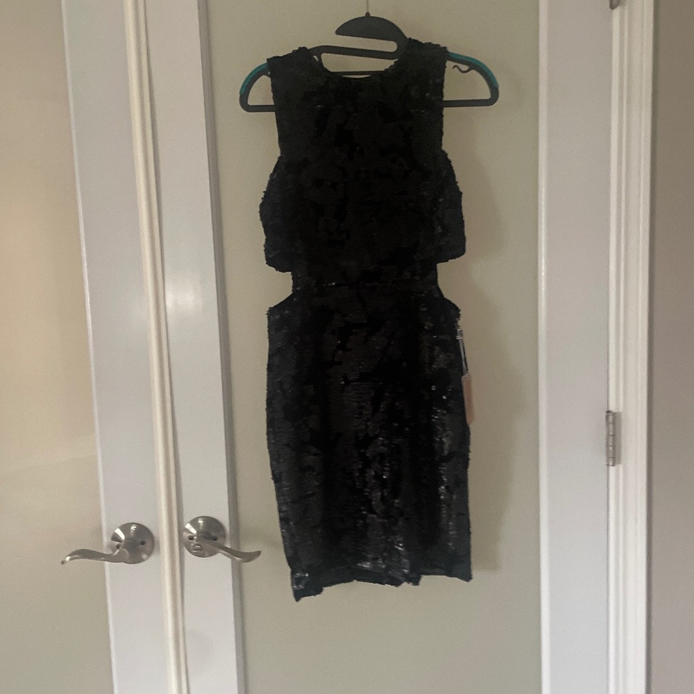 Black sequin cut out dress
